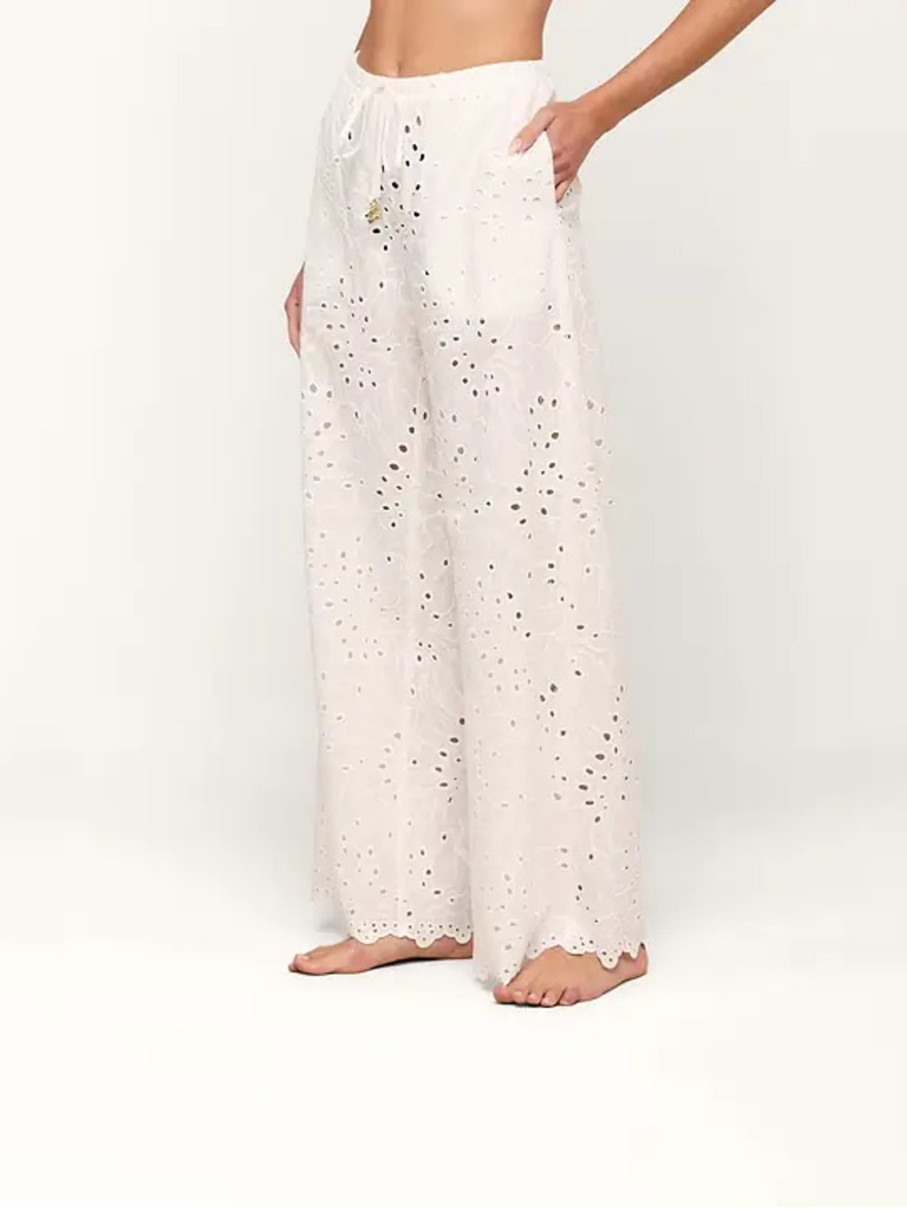 NEW L’Agence Women’s White Eyelet Wide-Leg Pants